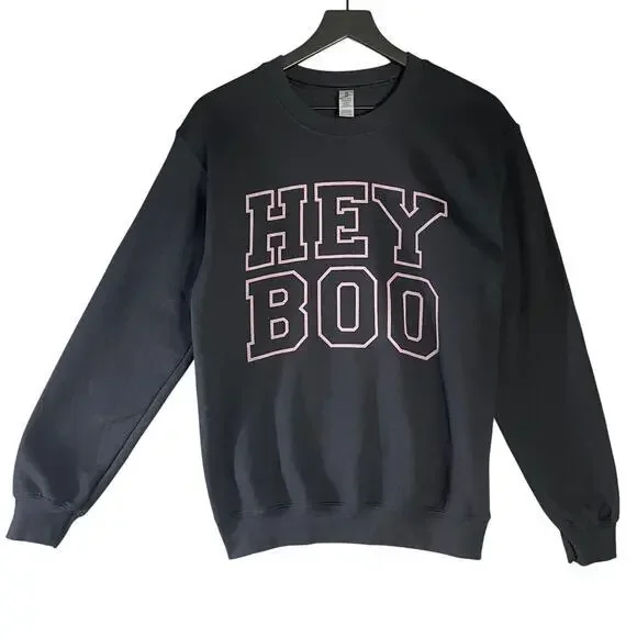 Spooky Ghost Sweatshirt Black Pink Pullover Crewneck Cute Halloween Fall Sweater - Picture 2 of 8